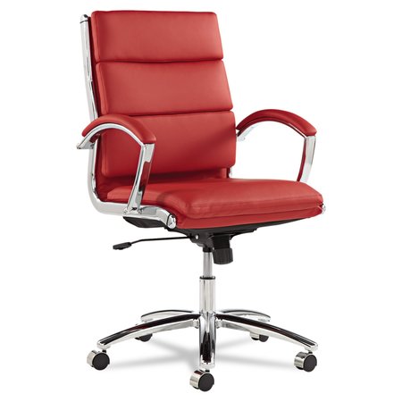 ALERA Executive Chair, Leather, 19" to 22-1/2" Height, Arched Arms, Red, Chrome/Red, Chrome ALENR4239